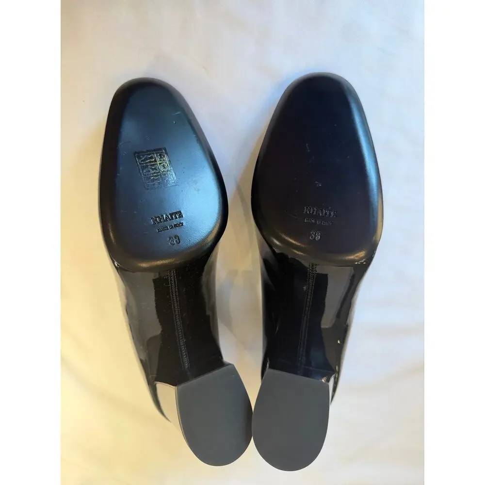 Khaite Elio Patent Leather Loafer Pumps Black EU 38 Block Heel Made Italy